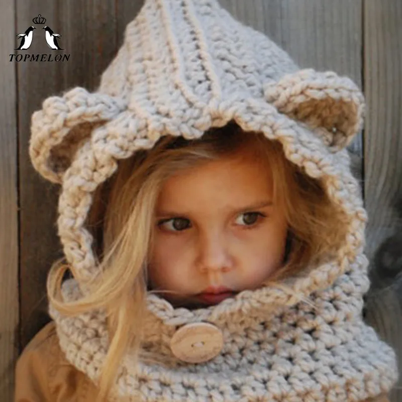 TOPMELON крутая зимняя шапка ребенок обувь для мальчиков девочек Вязаный шарф кепки очаровательны шапочка капот дети От 1 до 5 лет лиса кролик динозавр форма - Цвет: 7