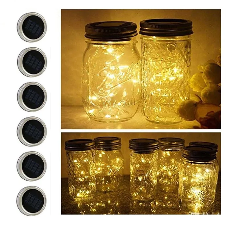 6 Pack Mason Jar Lid lights Fairy Firefly Lights Solar Powered String