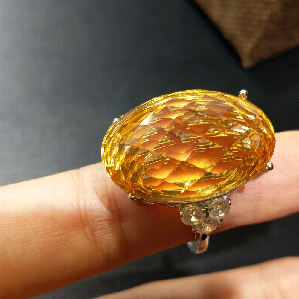 FLZB, натуральный цитрин 33,6ct драгоценный камень большое супер кольцо для леди из стерлингового серебра 925 пробы с покрытием из белого золота 18 К ювелирные изделия