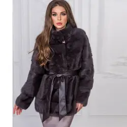 НОВЫЙ реального норки Мех животных пальто для будущих мам с воротником стойкой Полный Пелт зима теплый тонкий элегантный дизайн куртк