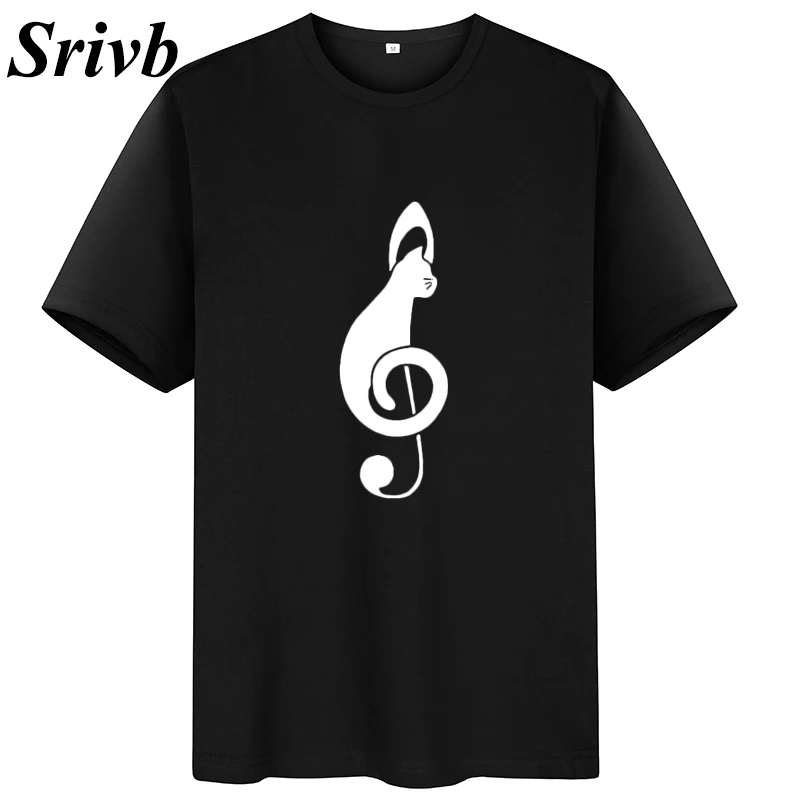 Srivb Кот музыка забавная кавайная футболка Женская Harajuku черный белый хлопок короткий рукав женская летняя футболка с графическим принтом женская футболка - Цвет: Black