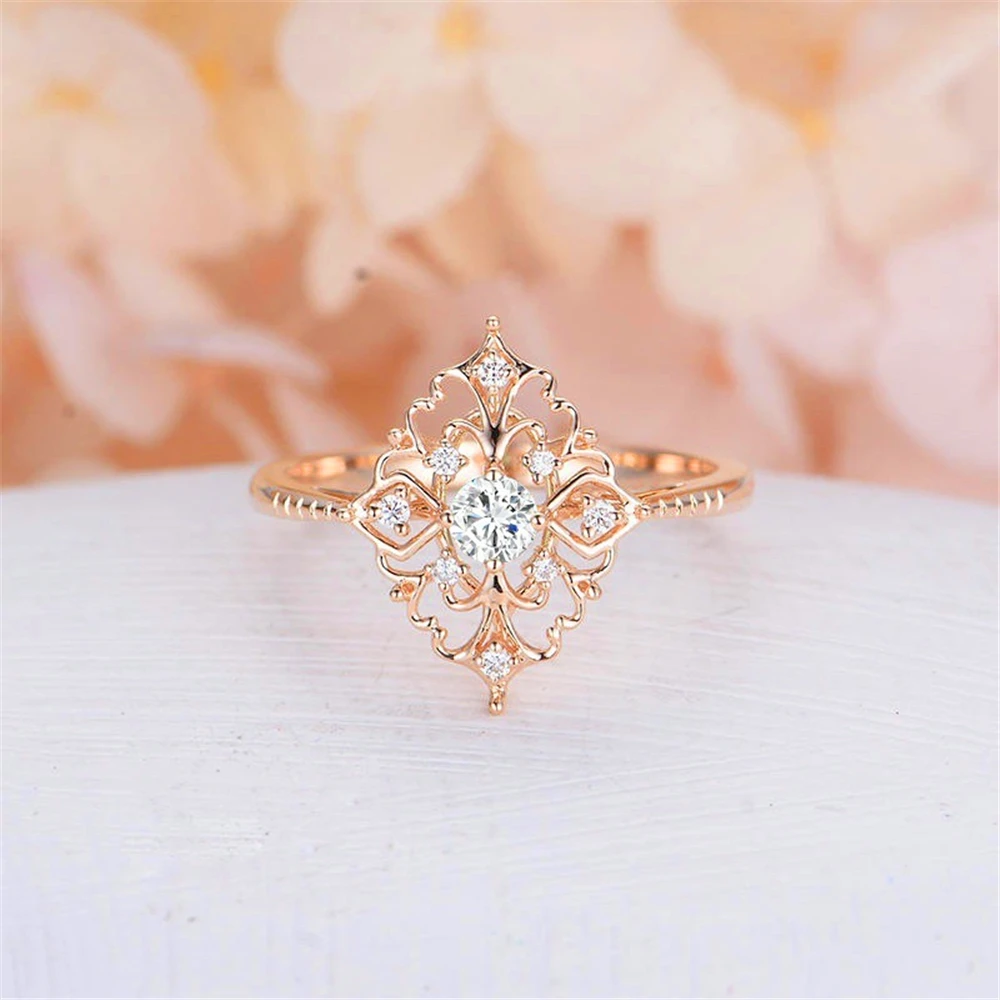 

（Copper）LOREDANA Retro Women Rings Baroque Style Luxury Rose Golden Flower Shape Wedding Ring Statement Jewellery