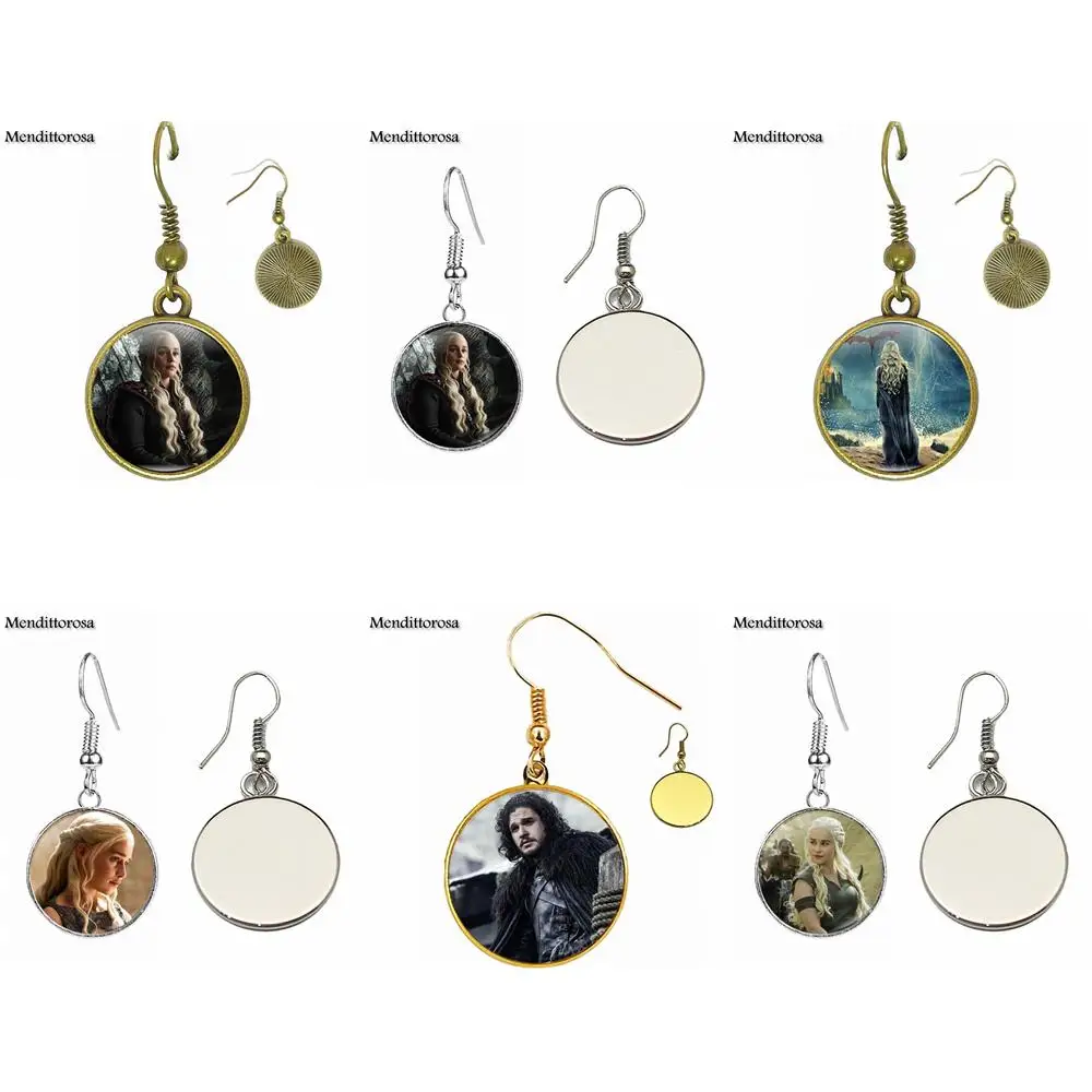 

Luxury Jewelry With Plated Glass Cabochon Bronze/Silver/Golden Clip Ear Hook Drop Earrings For Women Gifts Boy Game of Thrones