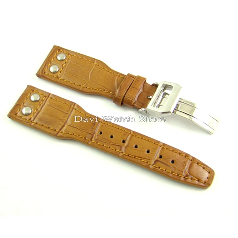 

24mm quality Leather Strap Deployant buckle Brown high Men's Wristwatch Band