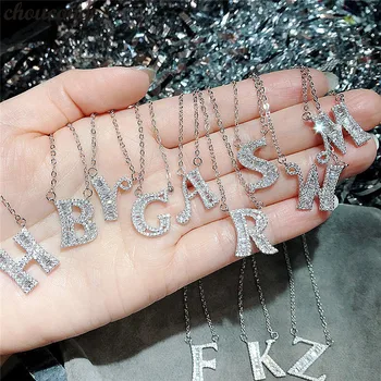 

choucong Statement 26 Letters Pendants 5A Cz White Gold Filled Wedding Pendant with Necklaces for Women Wedding Party jewelry