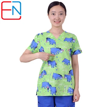 

Hennar Women Scrub Top Print Short Sleeves Womens Clinical Hospital Medical uniforms Nurse Suit Dental Hygiene Clinic Scrubs TOP