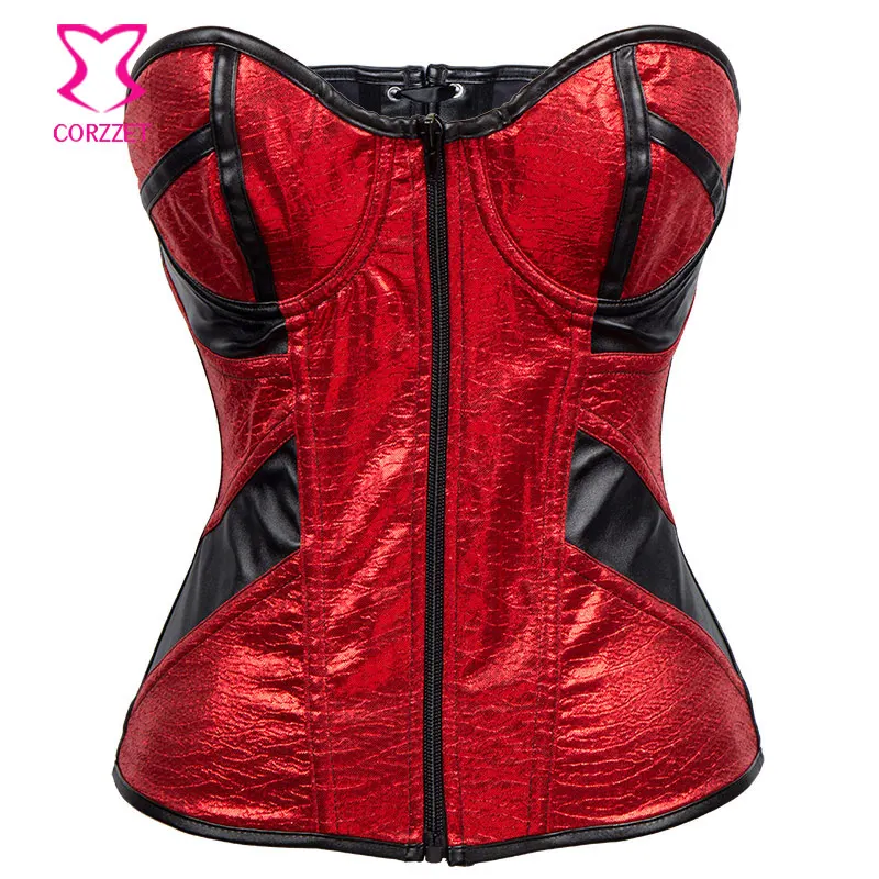 Rot/Schwarz PVC Leder Korsetts Und Bustiers Gothic Kleidung Punk Frauen