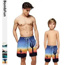 Мужские пляжные шорты с 3d принтом, быстросохнущие летние мужские шорты для родителей и ребенка, пляжные шорты, мужские плавательные трусы