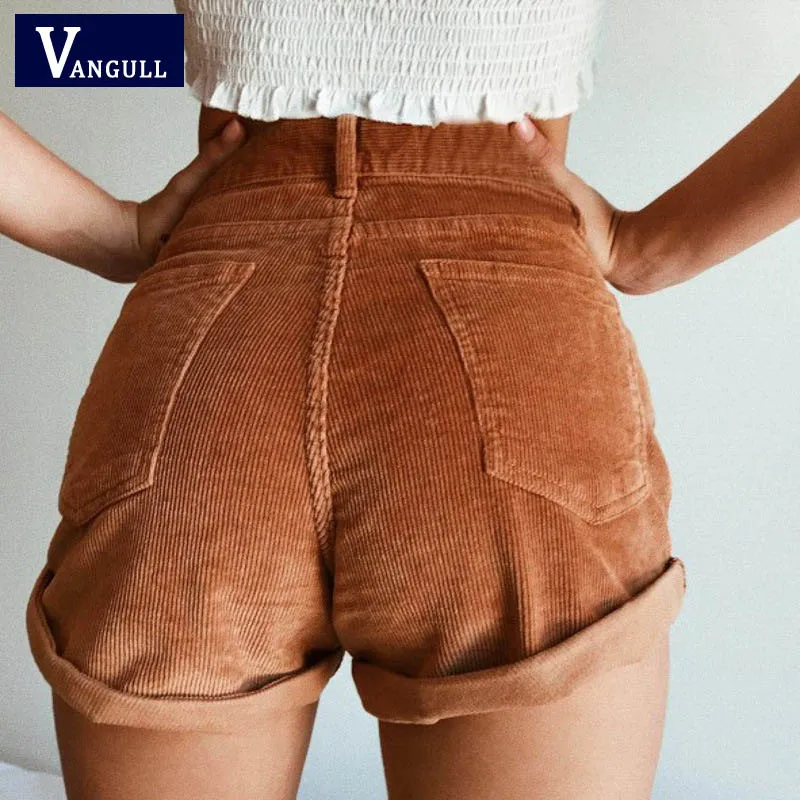 Vangull новые вельветовые шорты с высокой талией женские повседневные шорты в уличном стиле женские свободные элегантные летние шорты на молнии с пуговицами