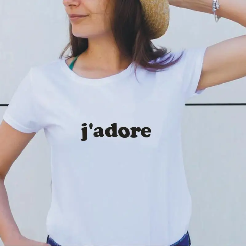 

Jadore Letter Print Cotton Tshirt Women 2019 Summer Fashion Harajuku Camping Streetwear Camisas Mujer Funny Tee Shirt Femme