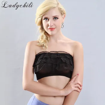 

Ladychili Women Intimates 3pcs/pack Cute Girl Black Lace Ruffles Mesh Inner Wear Off The Shoulder Tube Top Soutien GorgeS9