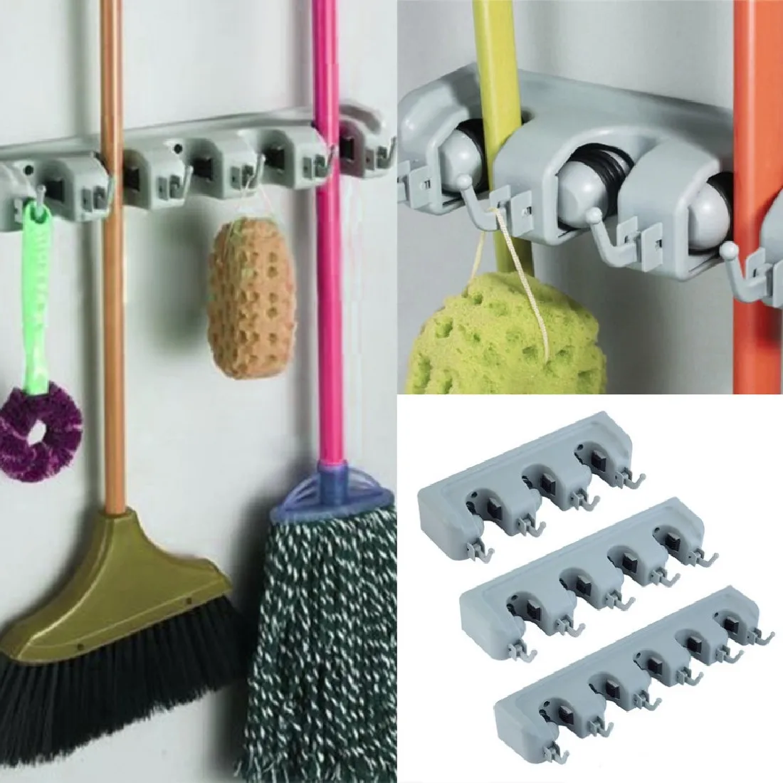 Wall Mounted Storage Mop Holder Brush Broom Hanger Storage Rack Kitchen