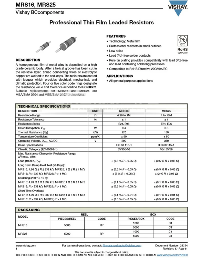 Hifi резистор пакет VISHAY BC MRS25 1% сопротивление для аудио усилитель платы DIY