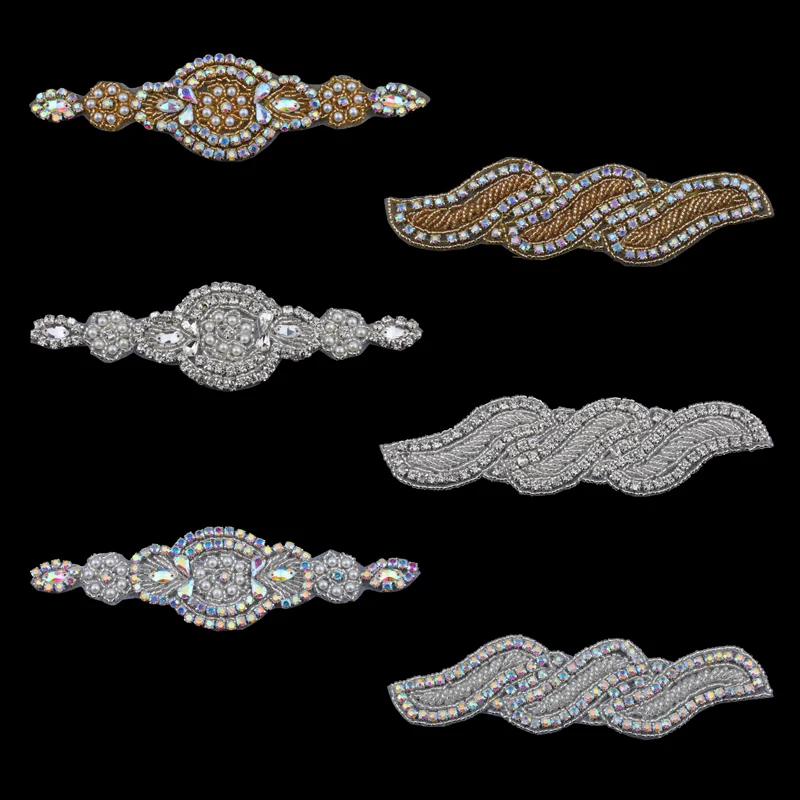 

6PC Handmade Bling Beaded AB Rhinestone Applique Sew On Manual Flatback Crystal Flower Cloth Applique for Hair Accessories