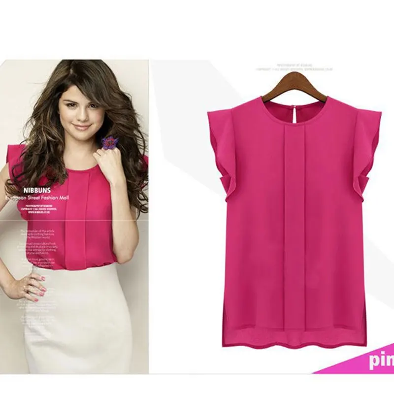 

Summer Blue Pink Green Fashion Women's Round Neck Sexy Sleeveless Chiffon Shirt Top Blusas Femininas Plus Size Women Clothing