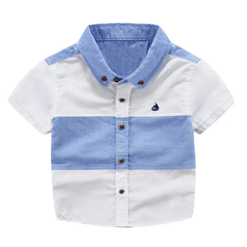 Летние рубашки для маленьких мальчиков; Детские рубашки с короткими рукавами для мальчиков; рубашка в стиле пэчворк; детская блузка; топы; одежда для детей