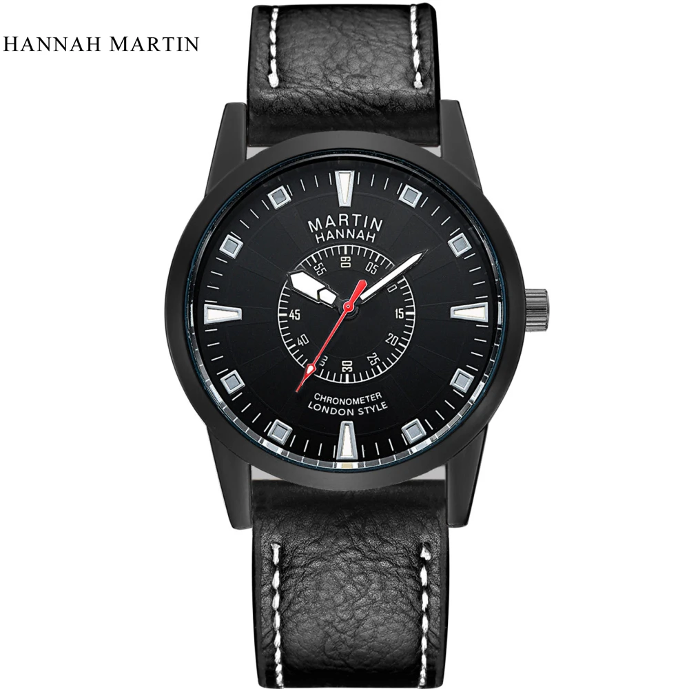 

Hannah Martin Luxury brand men outdoor sport watches casual men's quartz leather strap waterproof watch wristwatches male clock