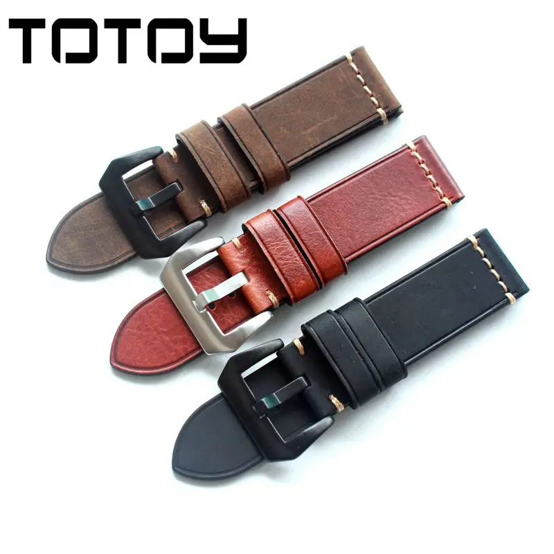 

TOTOY Suitable For Sports Style Retro Men's Leather Watchbands, 20MM 22MM 24MM 26MM Soft Retro For Panerai Strap, Fast Delivery