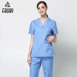 Униформа медсестры с короткими рукавами Для мужчин Для женщин костюмы синий хирургических халатов кисть руки одежда ДОКТОР Костюмы