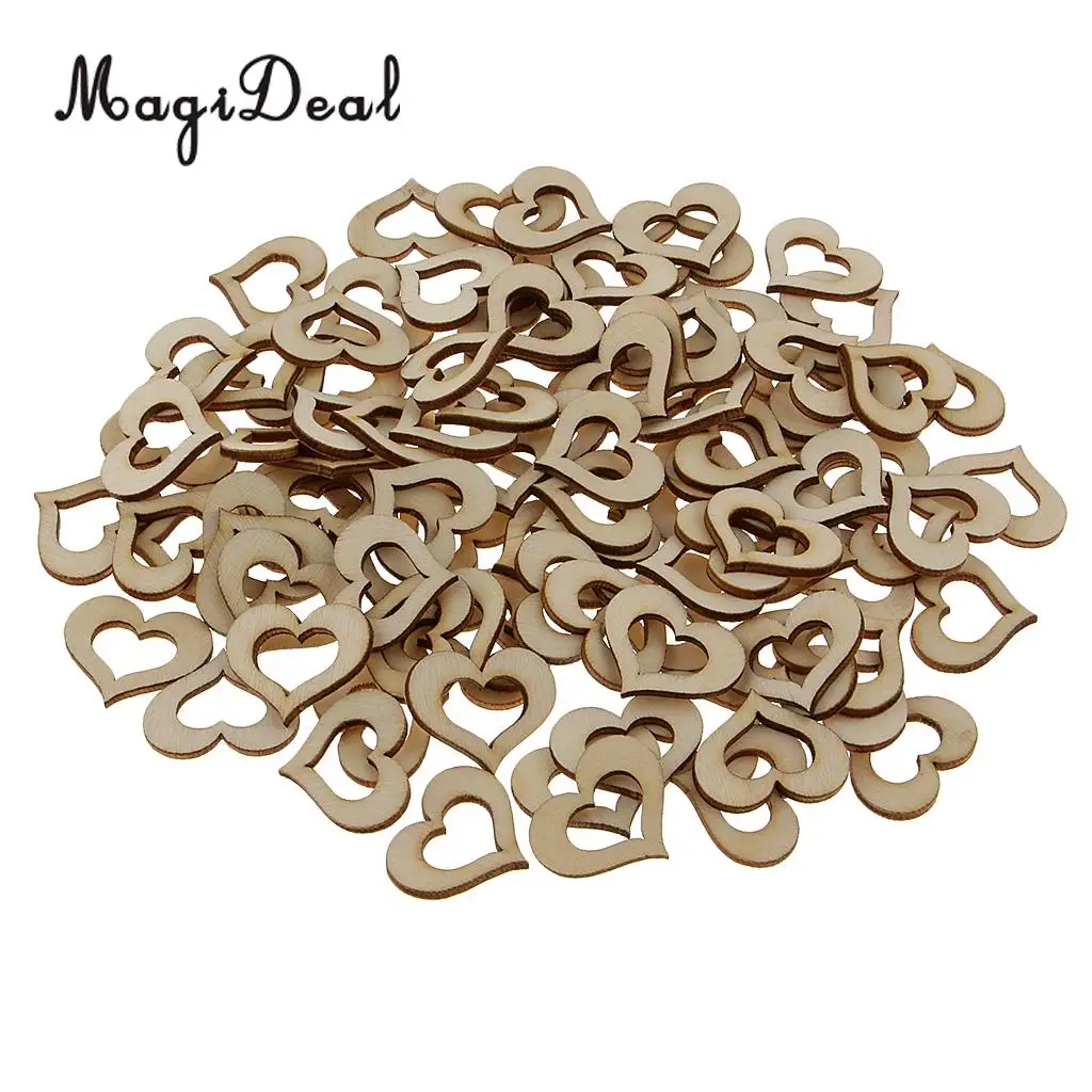 100Pc MDF Cut Wood Hollow Heart Shapes Natural Wooden Embellishment for Wedding Table Scatter Confetti Decoration Ornament Craft