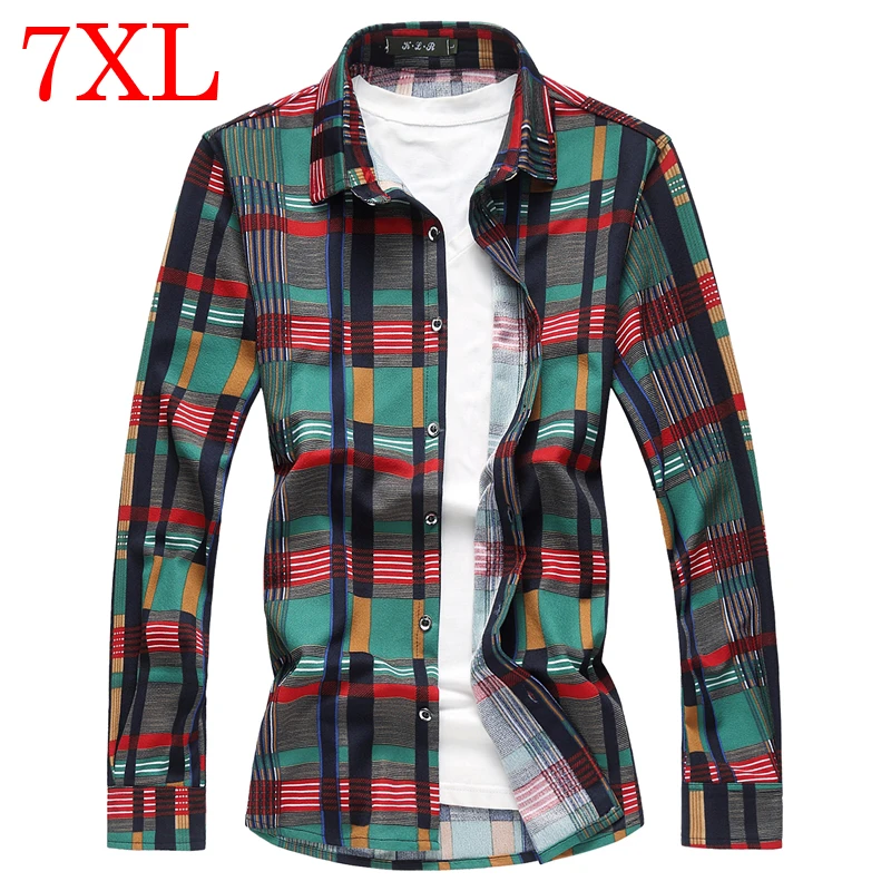 Clasificación Agotamiento inventar De Algodón a cuadros Camisas de Vestir Casual de Manga Larga Blusa Suelta  Social camisa Para Los Hombres Más El Tamaño 6XL 7XL Ropa ropa de Hombre  Rojo verde|cotton dress shirt|social shirtdress