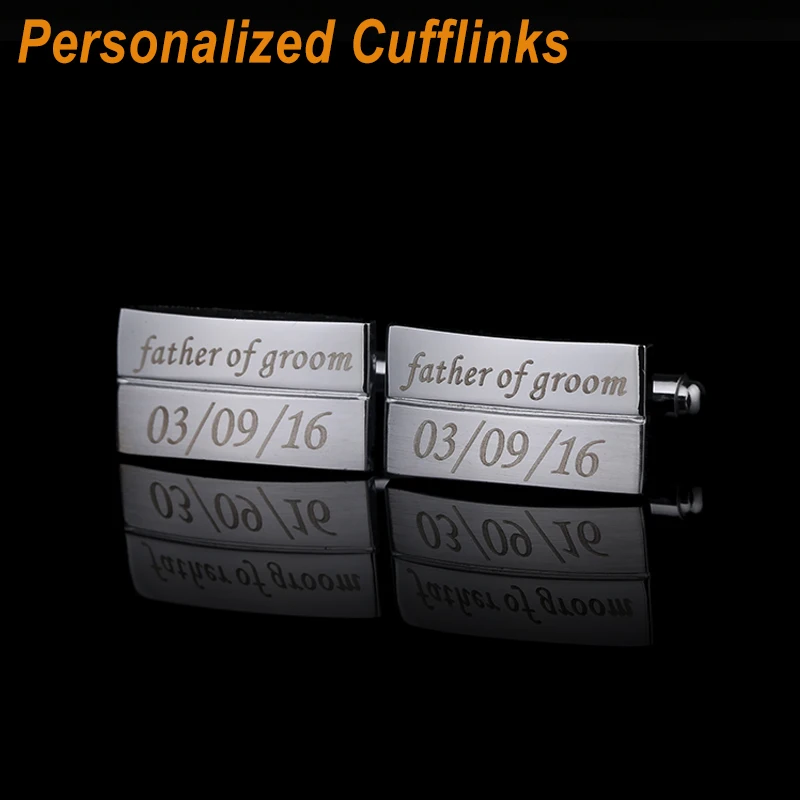 Personalized Name Date Cufflinks Brand Designed Wedding Sliver Customized Cufflink For Mens Gifts Laser Engraved Buttons personalized custom mens shirt cufflinks for father wedding gift customized cuff buttons male jewelry sliver suit cufflink