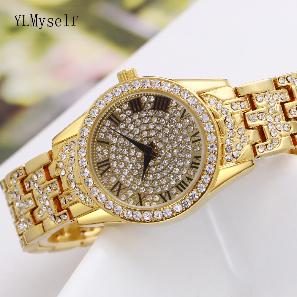 Nice design round watches birthday gift bright stones high quality women watches bracelet watch