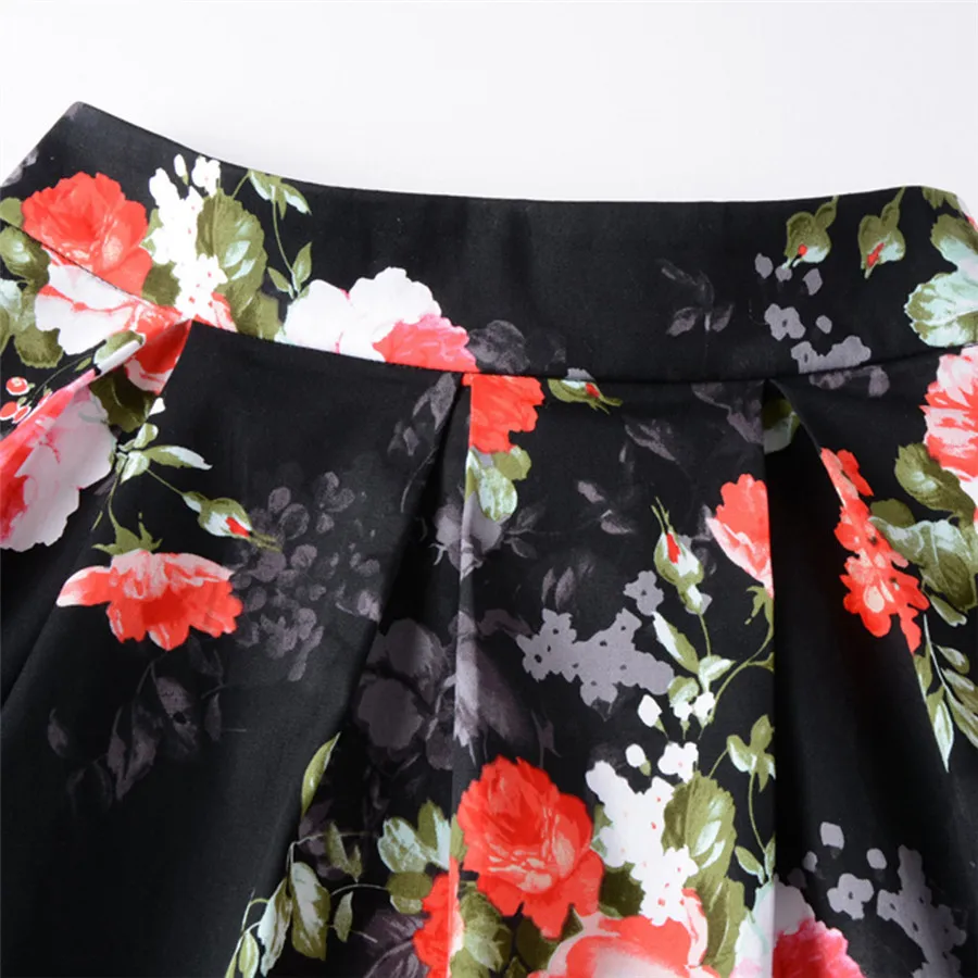 2019 Women's sexy dress retro comfortable pleated plus size skirt pocket print casual a word skirt cover up for ladies 40J8 (5)