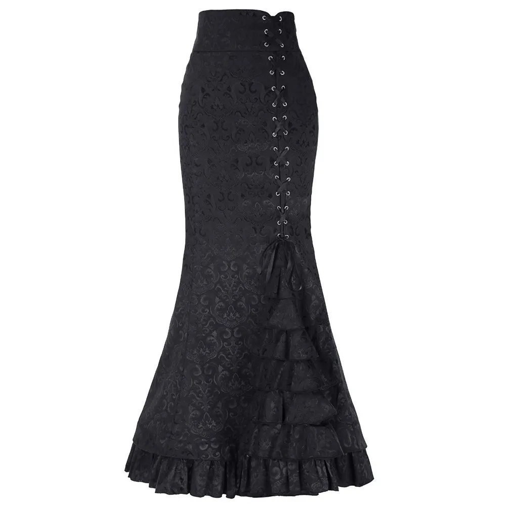 

Long Skirt Summer 2019 Women Punk Style Retro Mermaid Skirt Vintage Long Bodycon Ruffle Fishtail Skirt faldas mujer moda #N05