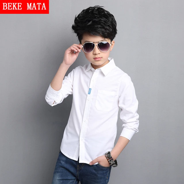 White Boy Shirts For Kids 2017 Spring Fashion Solid School Boys Shirts Long Sleeve Breathable