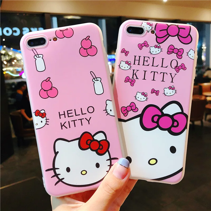 

Hello Kitty Phone Case For iphone 6 6s Puls 7 8Plus Case For iphone X Fashion Girl Pink Soft Silicone Cover