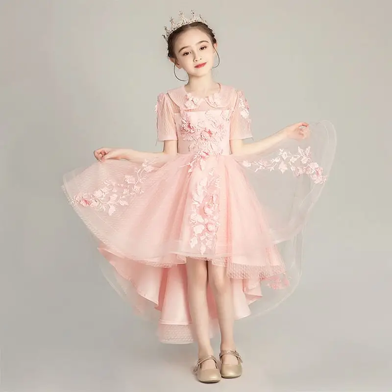 pink irregular style Новая одежда для девочек-подростков сетчатые цветы платье-пачка платье принцессы Детские платья для девочек Свадебные праздничные платья для маленьких девочек Костюмы Vestidos F160 - Цвет: pink irregular style