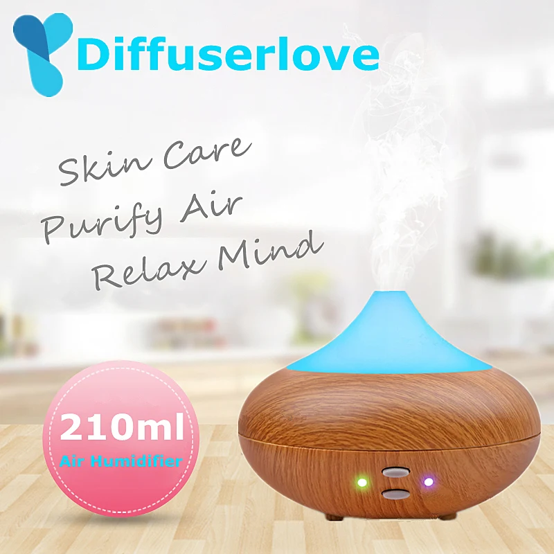 

Diffuserlove 210ml Wood Grain Air Humidifier Essential Oil Diffuser Diffuseur Essentiel 7Colors LED Sleep Light Humidificador