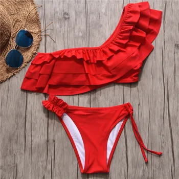 

bikini 2019 sexy Bikini Set One Shoulder Women's Swimsuits brazilian bikini swimsuit bikini woman Swimwear Solid Bathing Suit