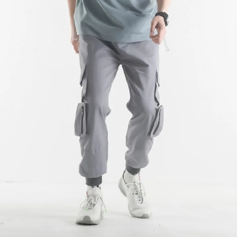 K103 gray Новые мужские армейские зеленые и черные и серые многокарманные Брюки Карго повседневные штаны хип-хоп с эластичной талией мужские уличные джинсы джоггеры спортивные штаны - Цвет: K103 gray