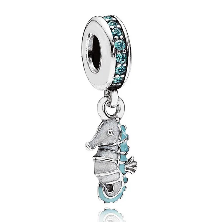 

Authentic 925 Sterling Silver Bead Charm Blue Enamel Tropical Seahorse Pendant Beads Fit Pandora Bracelet DIY Jewelry