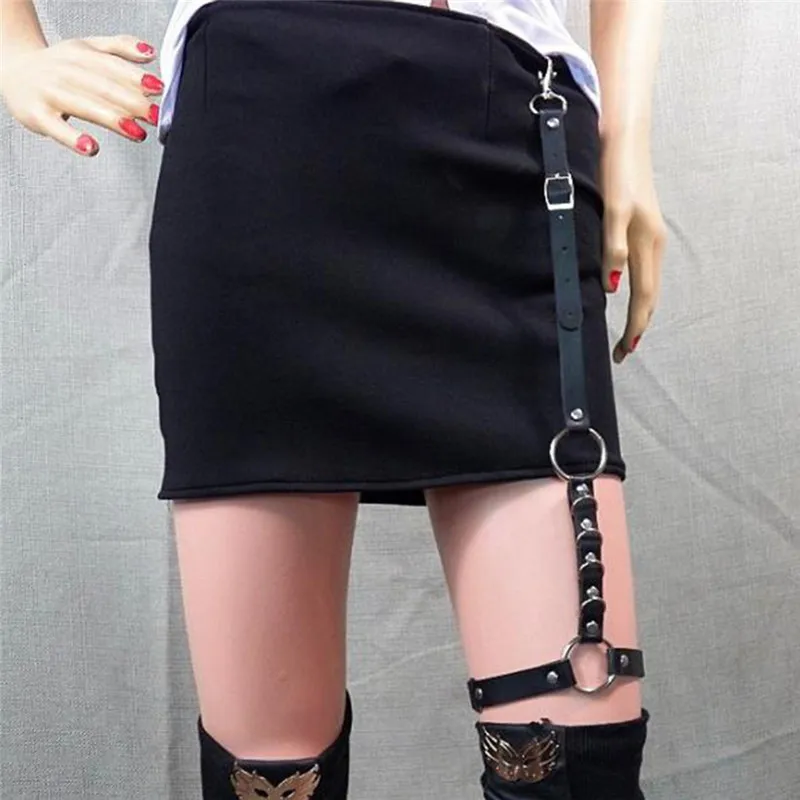Men Women New Fashion Harajuku Single Strap Clip Leather Punk Suspender Hook Adjustable Leg Ring Handmade Sock Garter Unisex