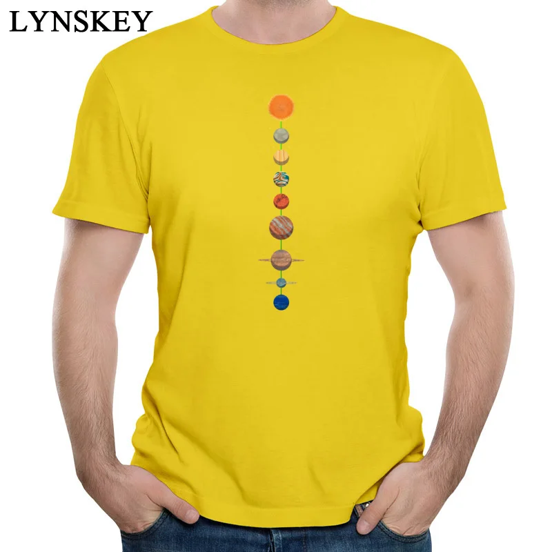 Round Neck T Shirts Group Summer Tops Shirts Short Sleeve for Students Brand New 100% Cotton Fabric Planets Design Tee-Shirt yellow