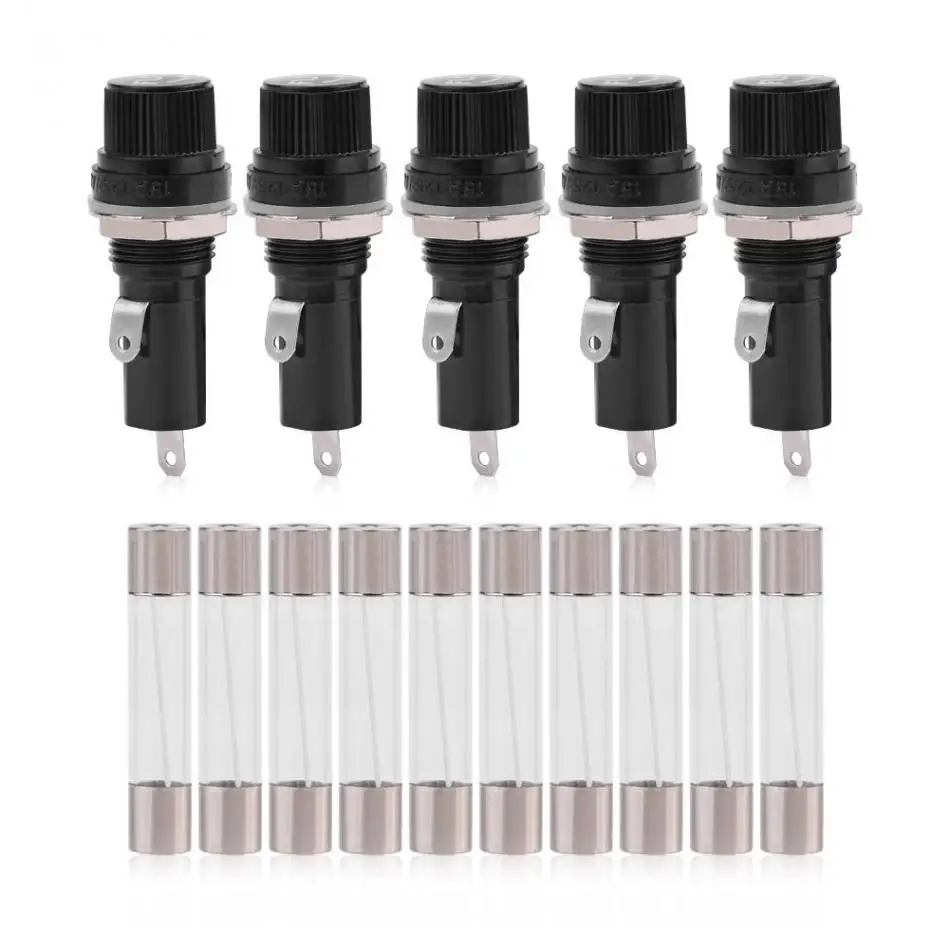 5pcs Electrical Panel Mounted Fuse Holder Socket for 6 * 30 Glass Fuses