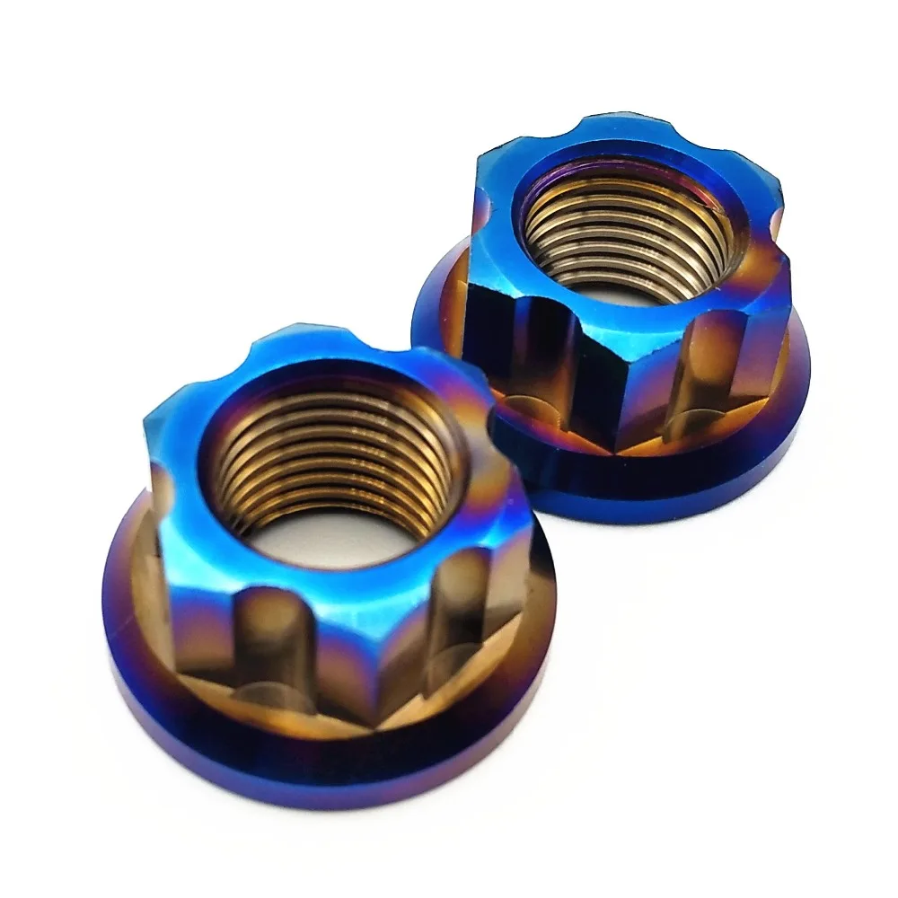

Titanium Axle NutS M6 M8 M10 M12 M14 Rear Axle Nut Flange Nut Burned Blue Color Hexagon Screw Nuts Ti fastener 2PCS