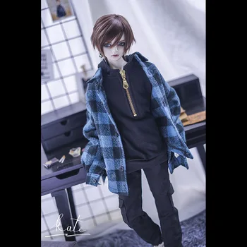 

BYBJDHOME December new doll use Custom size Limited stock BJD Doll Clothes set Plaid jacket Black hooded sweater Pocket overalls