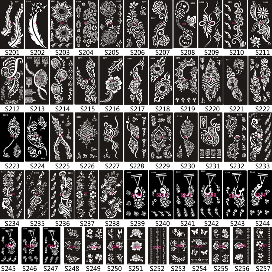 239 дизайнов 1 лист средний полый хна цветочный трафарет перо чокер ювелирные изделия тела паста татуировки живопись временный шаблон S200