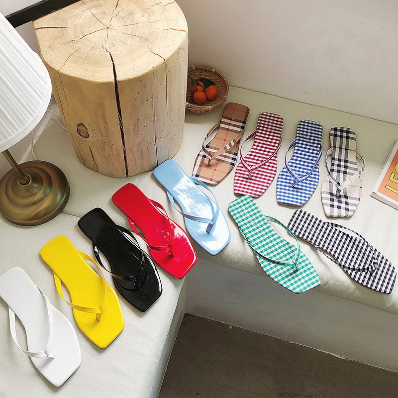 

Women's Summer Slippers Beach Flip Flops Slippers Shoes Jelly Shoes Clip Toe Beach Shoe Paint surface Casual Flat Square Slipper