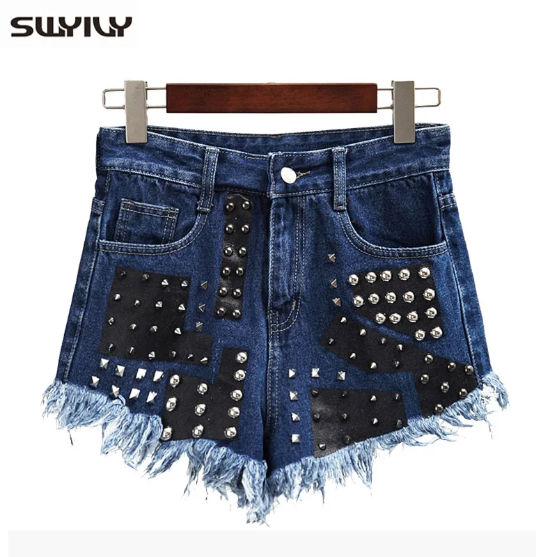 Beading High Waist Shorts Women Rivet Female Summer 2016