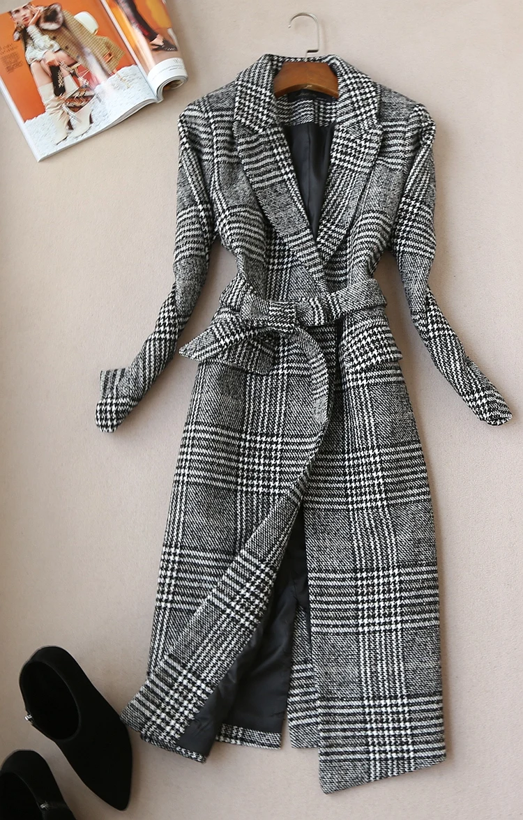 Fashion suit autumn and winter new Korean version of the slim long-sleeved tweed plaid coat ladies suit wild temperament