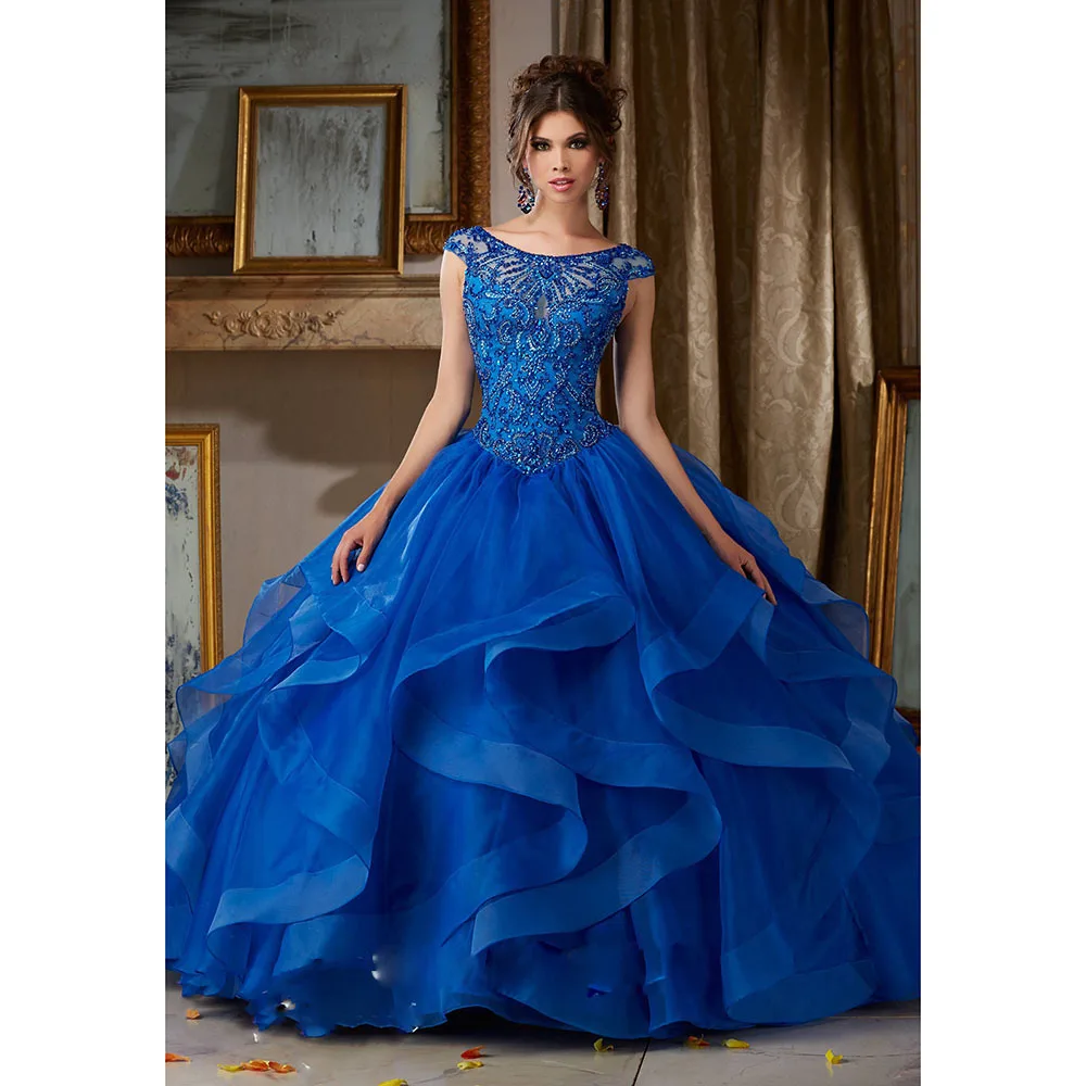 Vestidos De Quinceanera Dress 2017 Custom Made Royal Blue Organza