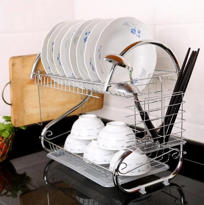 50pcs/lot Multifunction Creative 2 Tier Dish Rack Kitchen Shelves