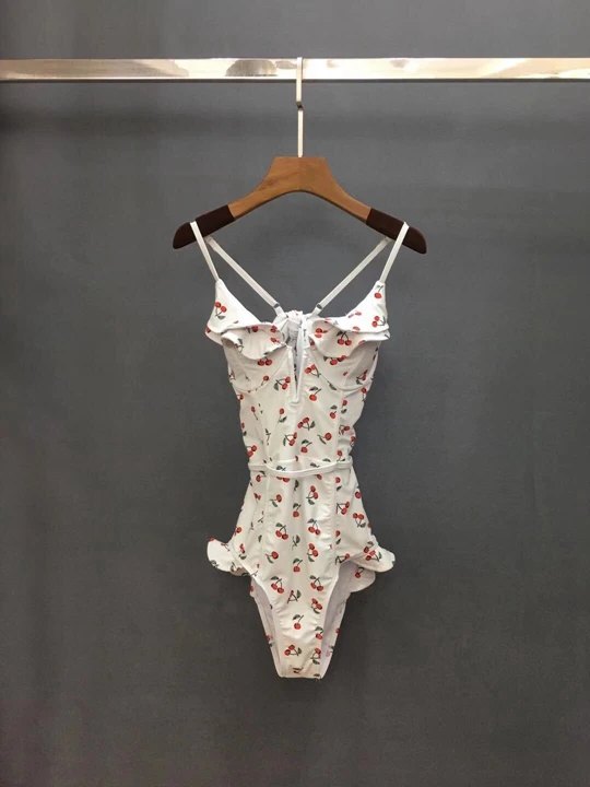 

2019 spring new women's sexy cherry print suspender swimsuit