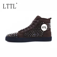 LTTL Suede Sneakers Men Spike Shoes Fashion High Top Sneakers Breathable Lace-up Leather Shoes Men Flats Plus Size Hip Hop Shoe