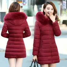 2017 Young ladies winter long hooded down thick cotton down jacket 30 to 40 years old cotton clothing